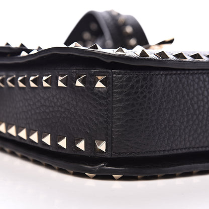 Valentino Garavani Pebbled Calfskin Medium Rockstud Flap Saddle Bag Black 7 of 9