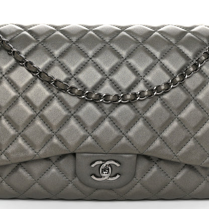 Chanel Metallic Calfskin Quilted Small XXL Travel Flap Bag Dark Silver 8 of 10