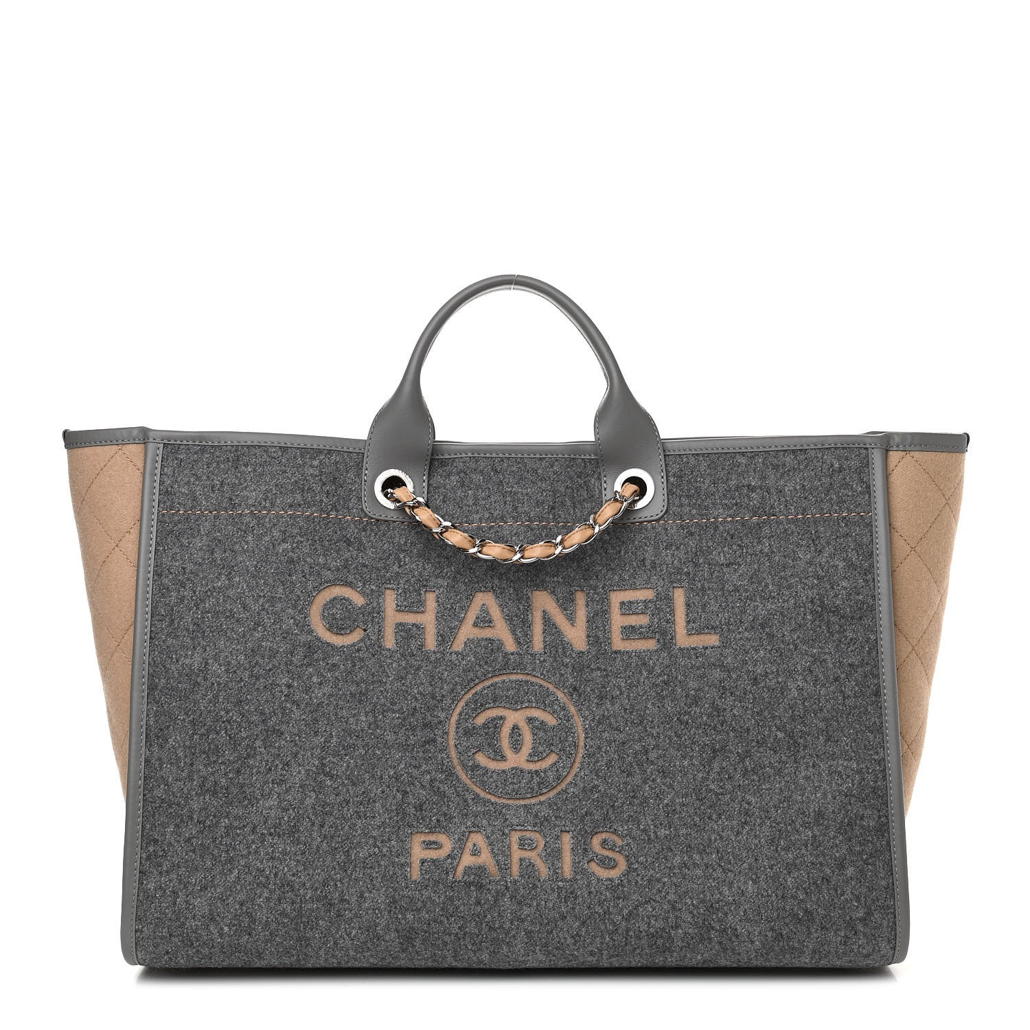 Chanel Wool Felt Large Deauville Tote Grey Beige 1 of 10