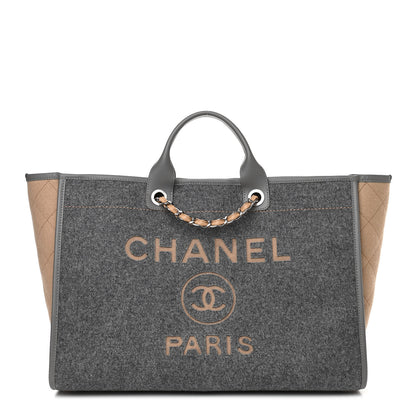 Chanel Wool Felt Large Deauville Tote Grey Beige 1 of 10