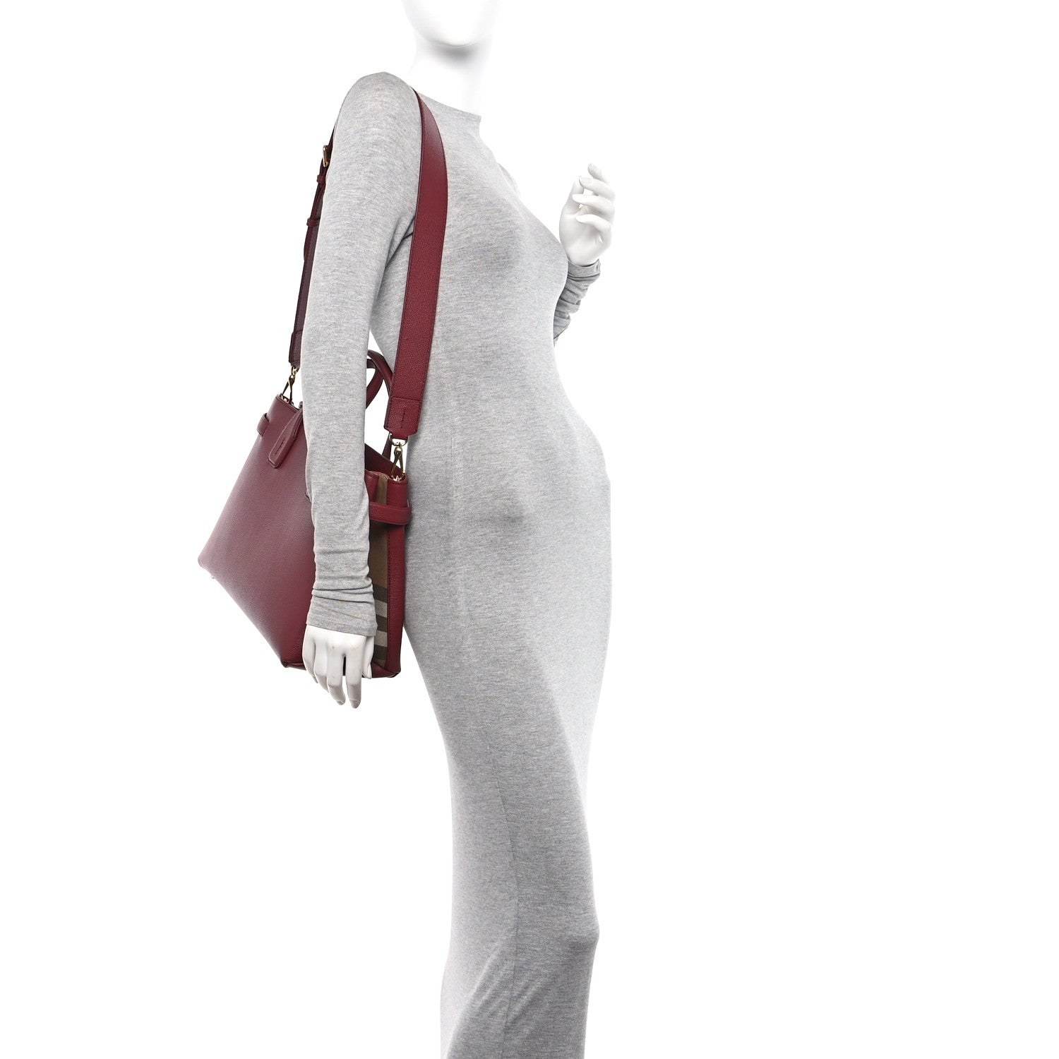 Burberry Grainy Calfskin House Check Medium Banner Tote Mahogany Red 2 of 11