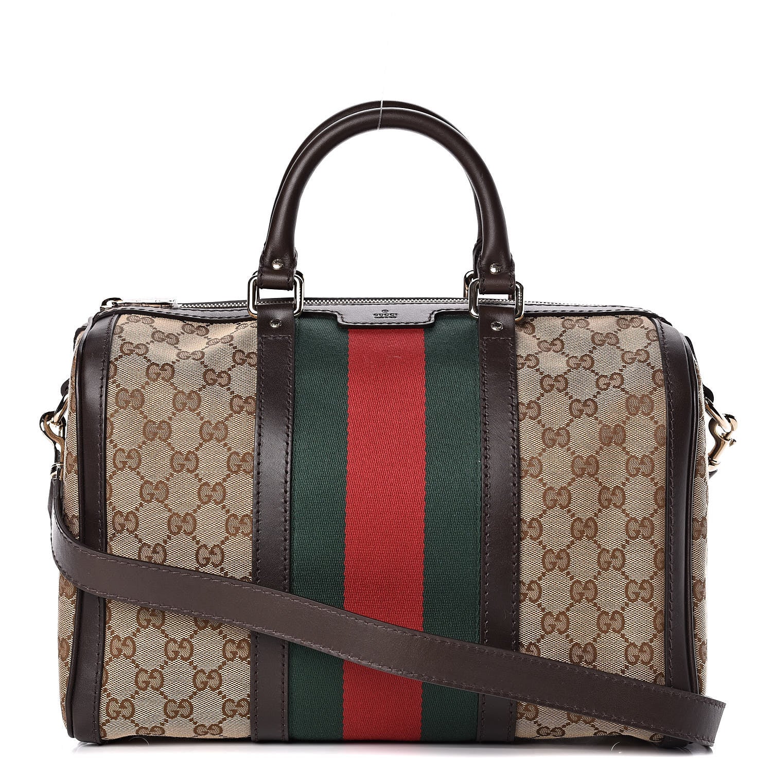 Gucci Monogram Vintage Web Medium Boston Dark Brown 1 of 12