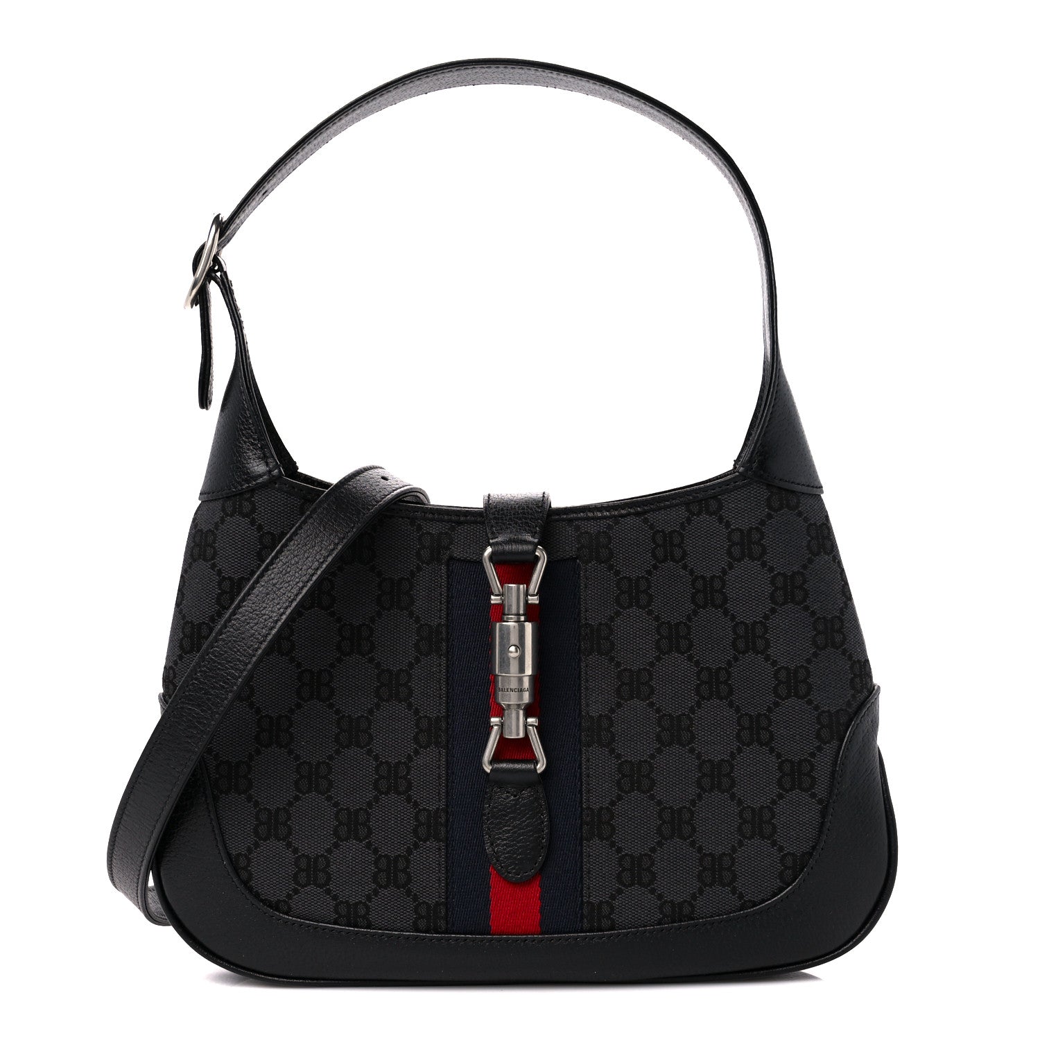 Gucci X BALENCIAGA BB Monogram Calfskin Web Small Jackie 1961 Hobo Black 1 of 11