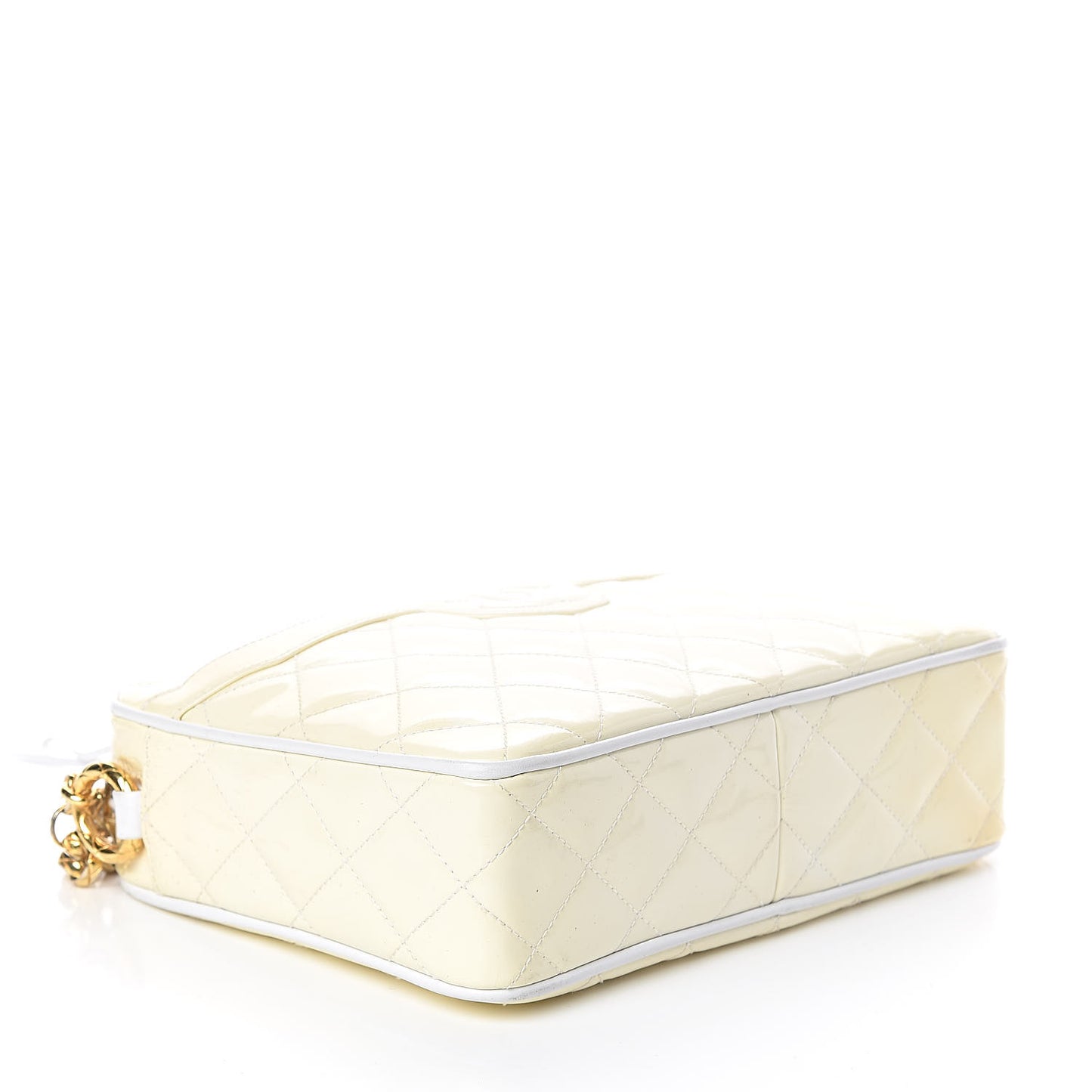 Patent Calfskin Quilted CC Tassel Camera Case White
