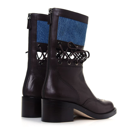 Chanel Denim Calfskin Lace Up Short Boots 41 Light Blue Brown 4 of 10