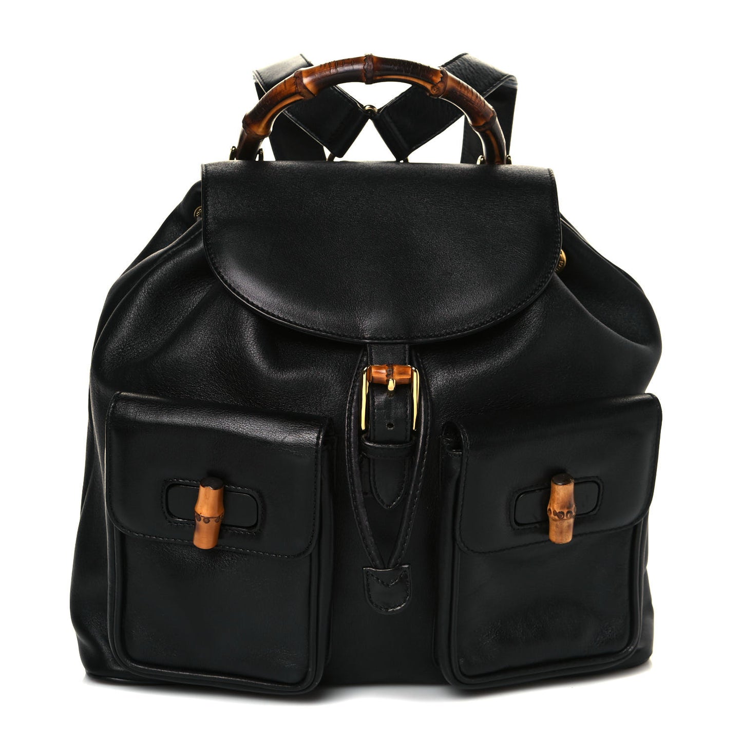 Calfskin Bamboo Backpack Black