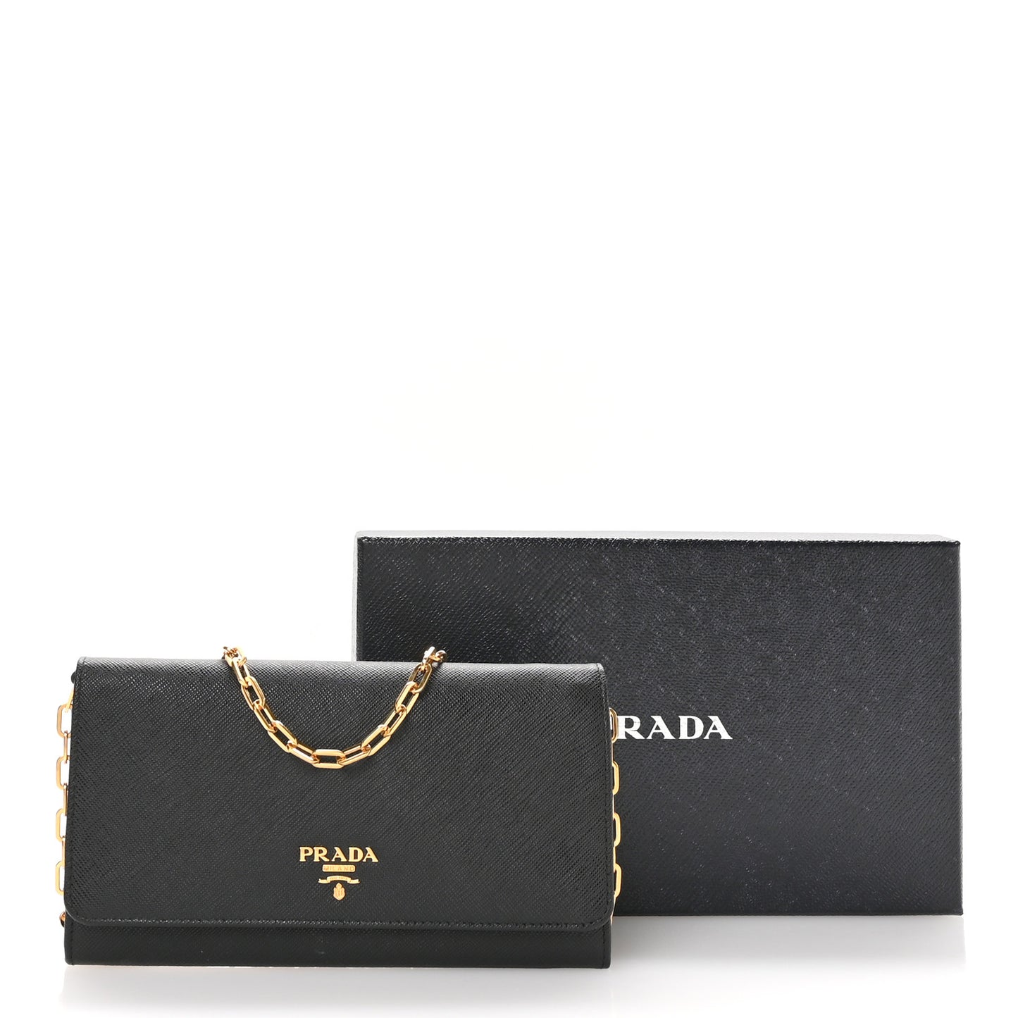 Saffiano Metal Oro Chain Wallet Black