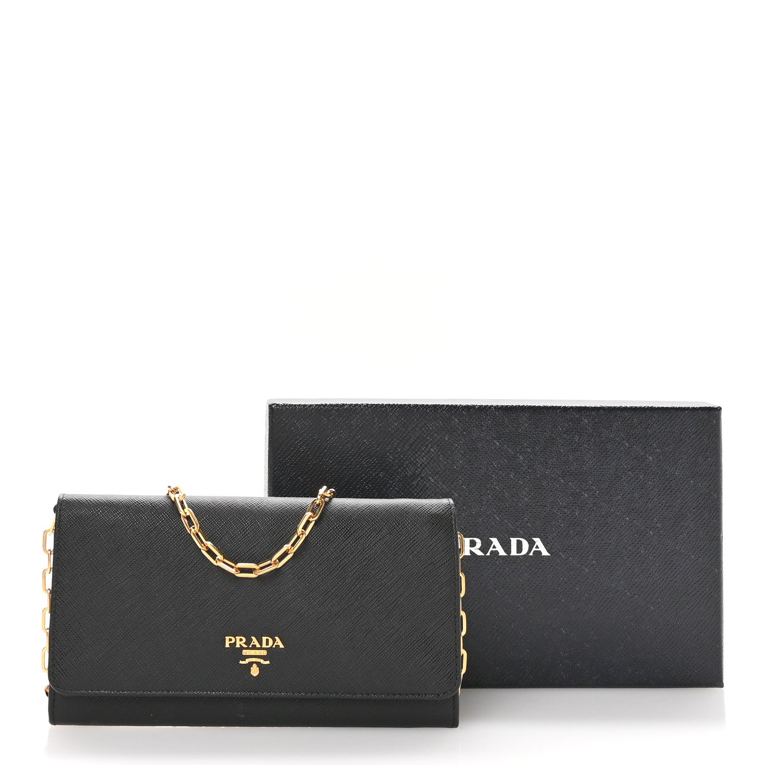 Prada Saffiano Metal Oro Chain Wallet Black 11 of 11