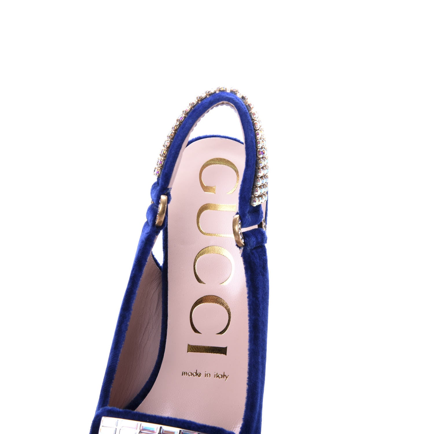 Gucci Velvet Crystal Square G Madelyn Slingbacks 37 Cobalt Blue 7 of 10