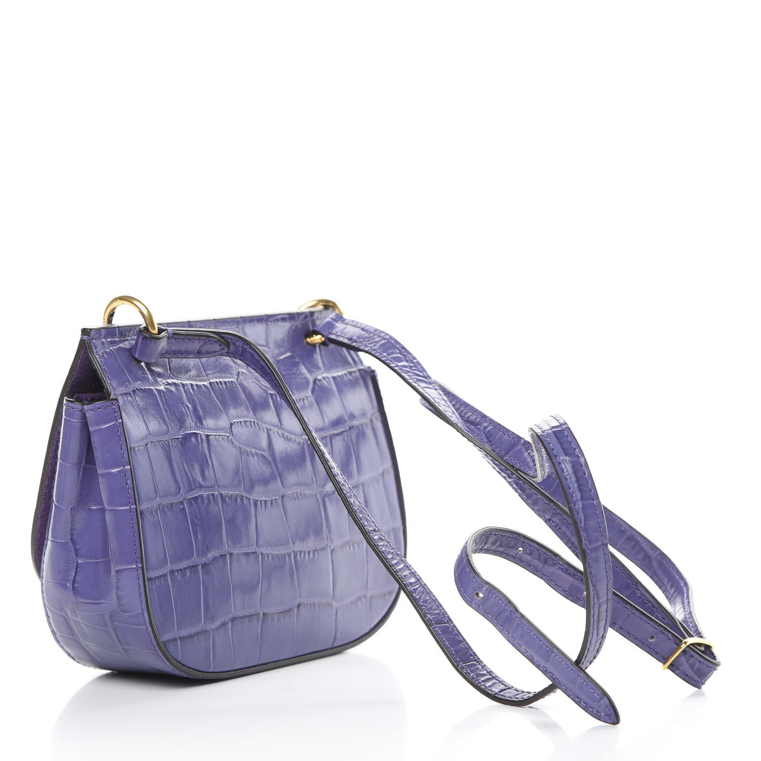 Mulberry Calfskin Crocodile Embossed Mini Amberley Flap Purple 3 of 11