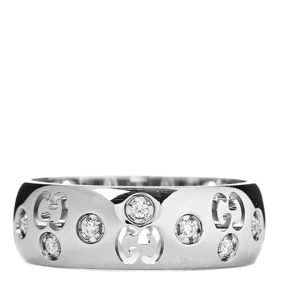 Gucci 18K White Gold Diamond 6mm Icon Band Ring 50 5.5 1 of 6