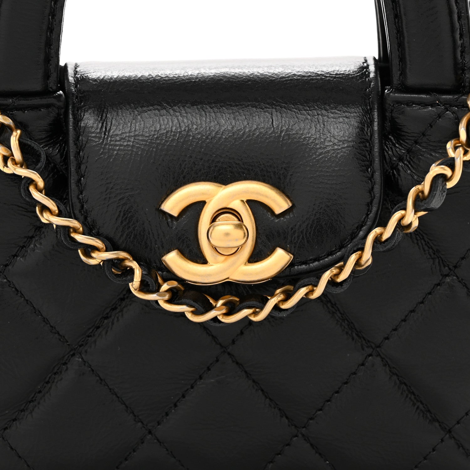 Chanel Shiny Aged Calfskin Quilted Mini Nano Kelly Shopper Black 8 of 11