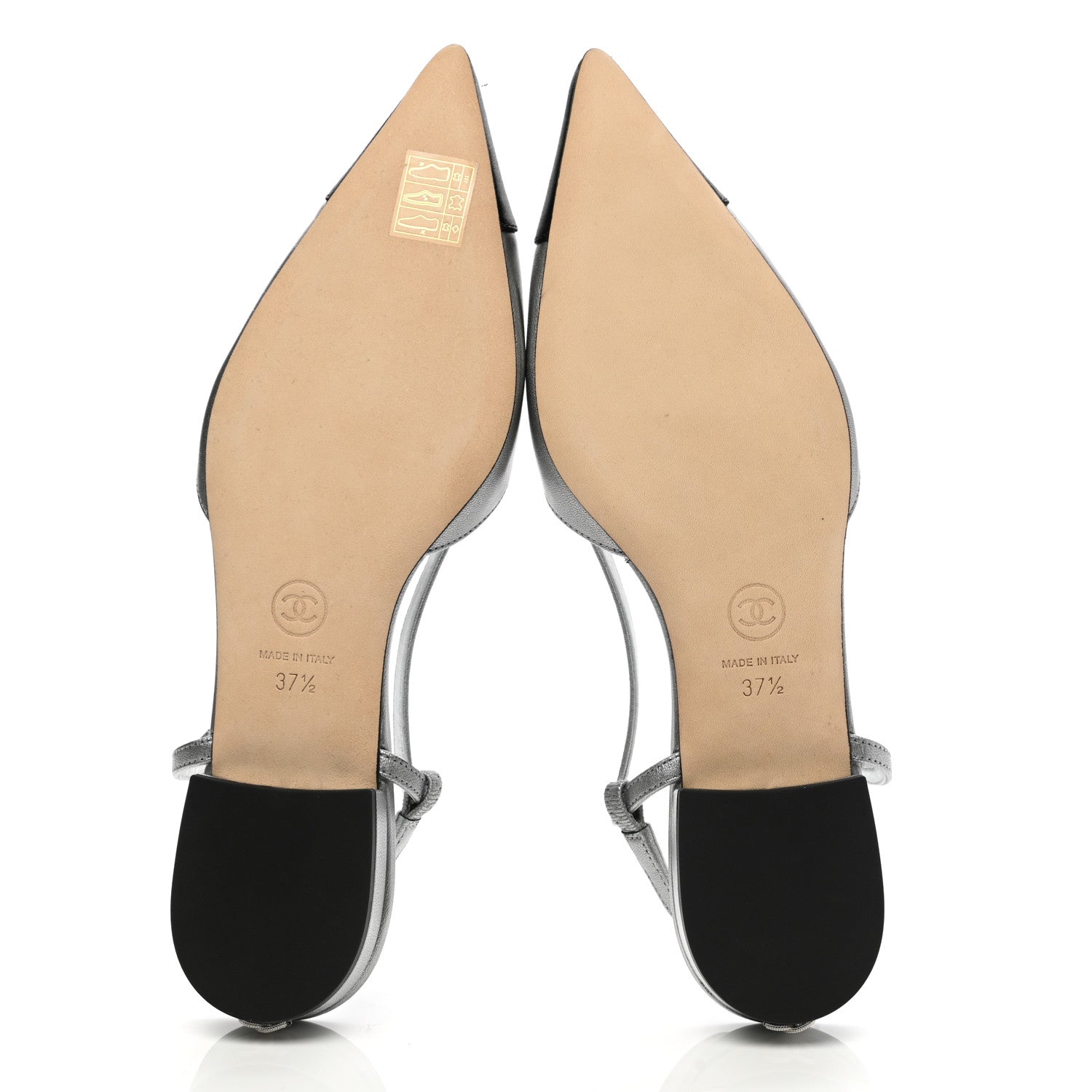 Chanel Metallic Lambskin Cap Toe CC Slingback Flats 37.5 Black Silver 5 of 10