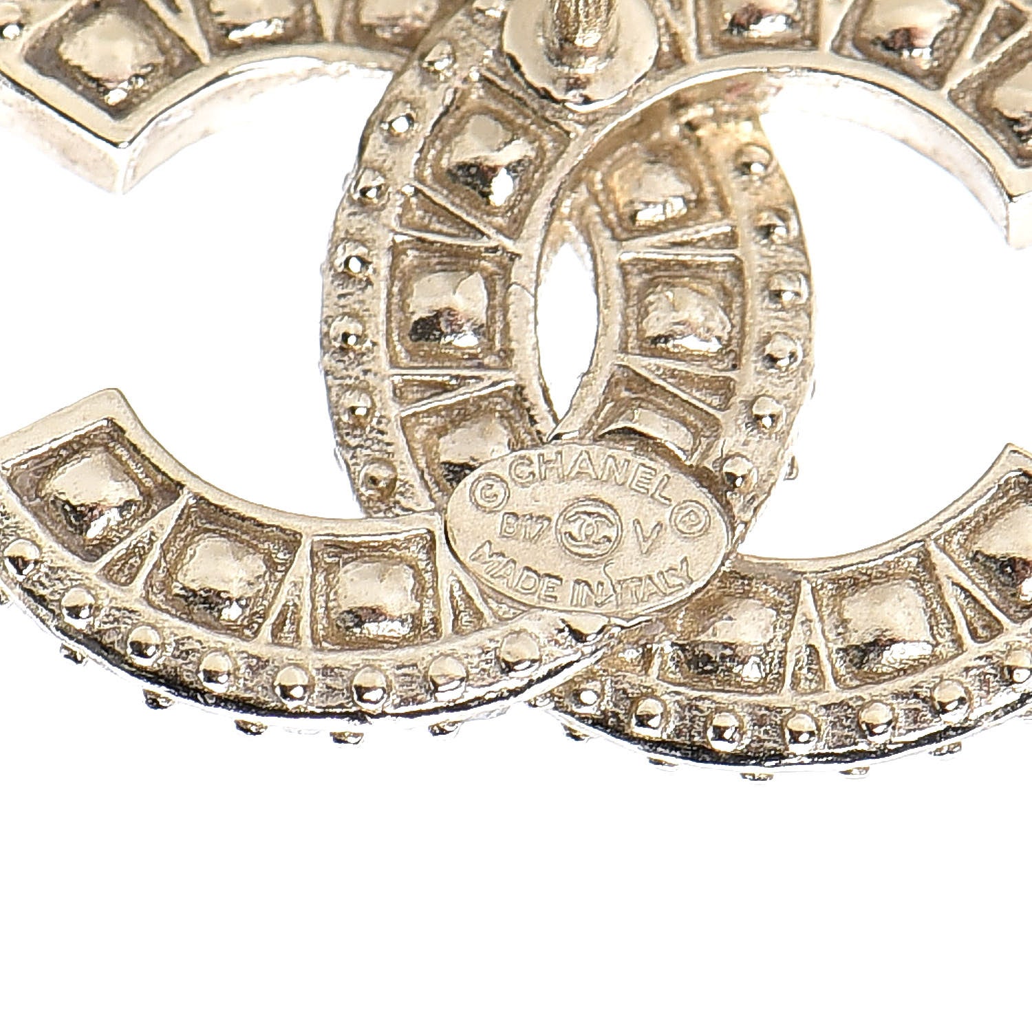 Chanel Crystal Timeless CC Earrings Light Gold 4 of 5
