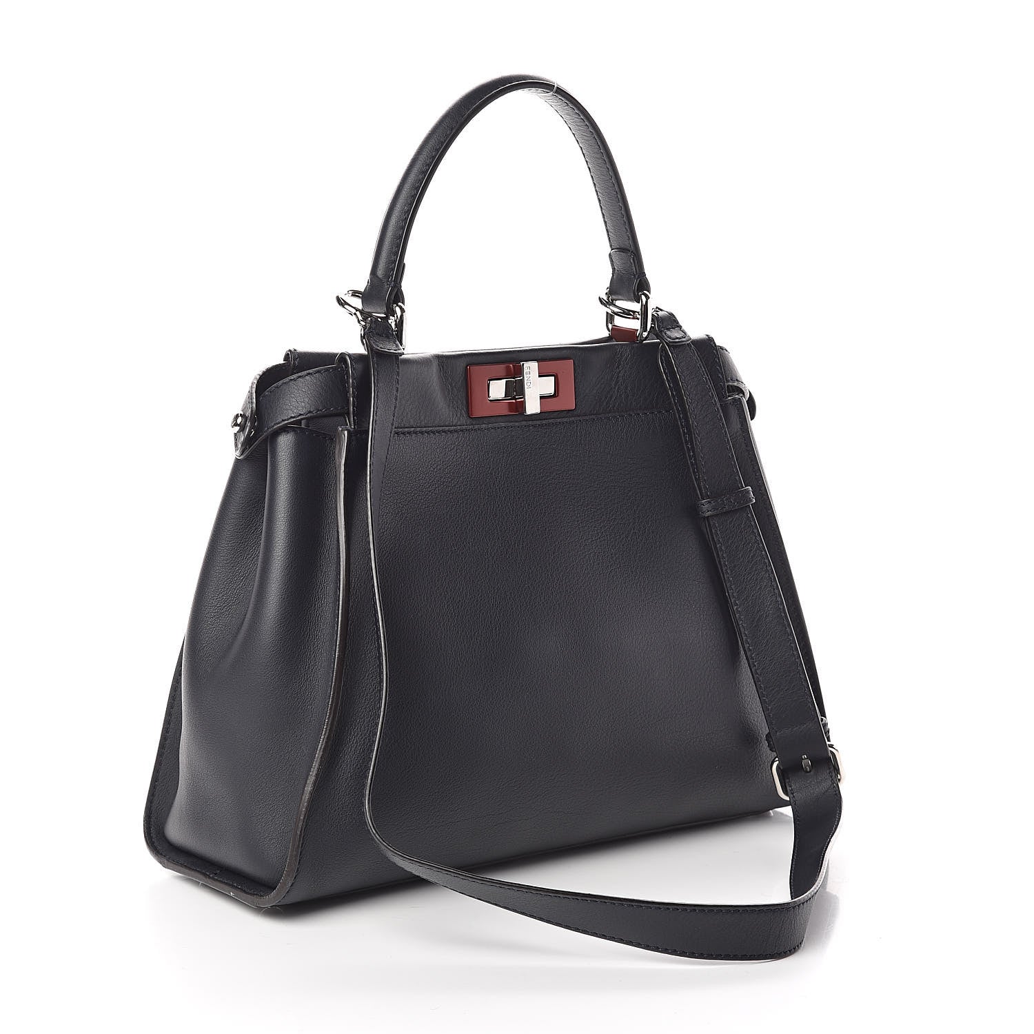 Fendi Vitello Seta Shiny Nappa Medium Peekaboo Iconic Satchel Blue Notte Ardesia 3 of 10