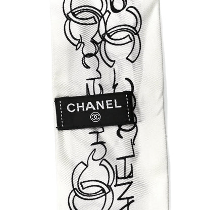 Chanel Silk Slim Bandeau Scarf White Black 3 of 3