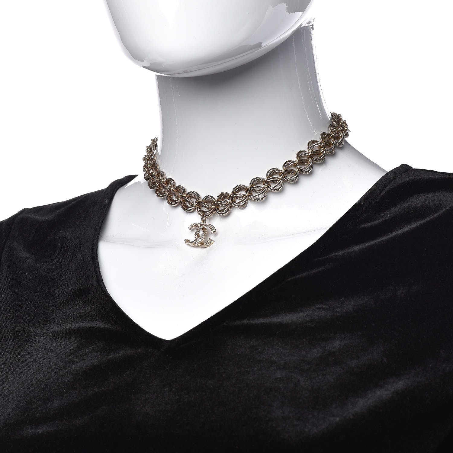 Chanel Chain Link CC Choker Necklace Gold 2 of 4
