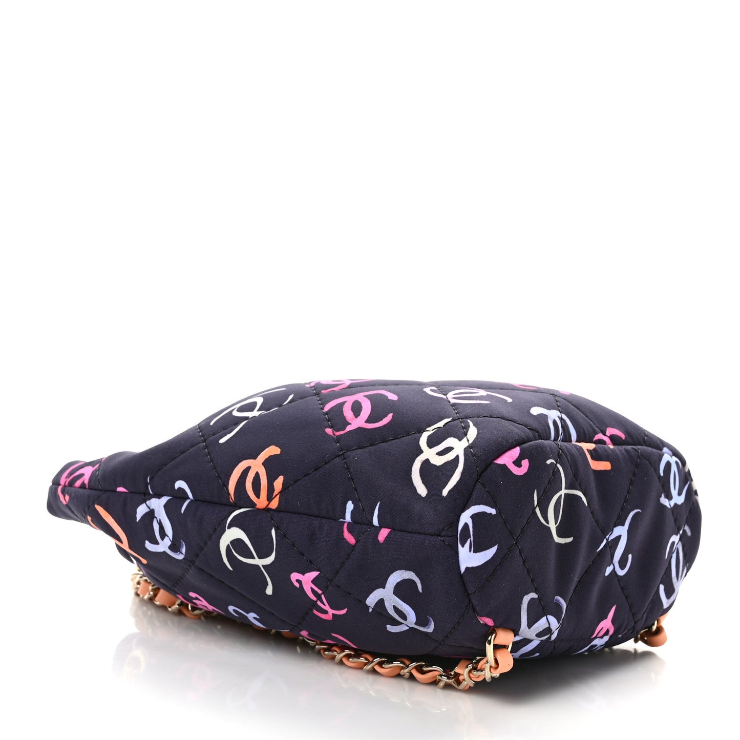 Printed Fabric Quilted Camellia Backpack Black Multicolor