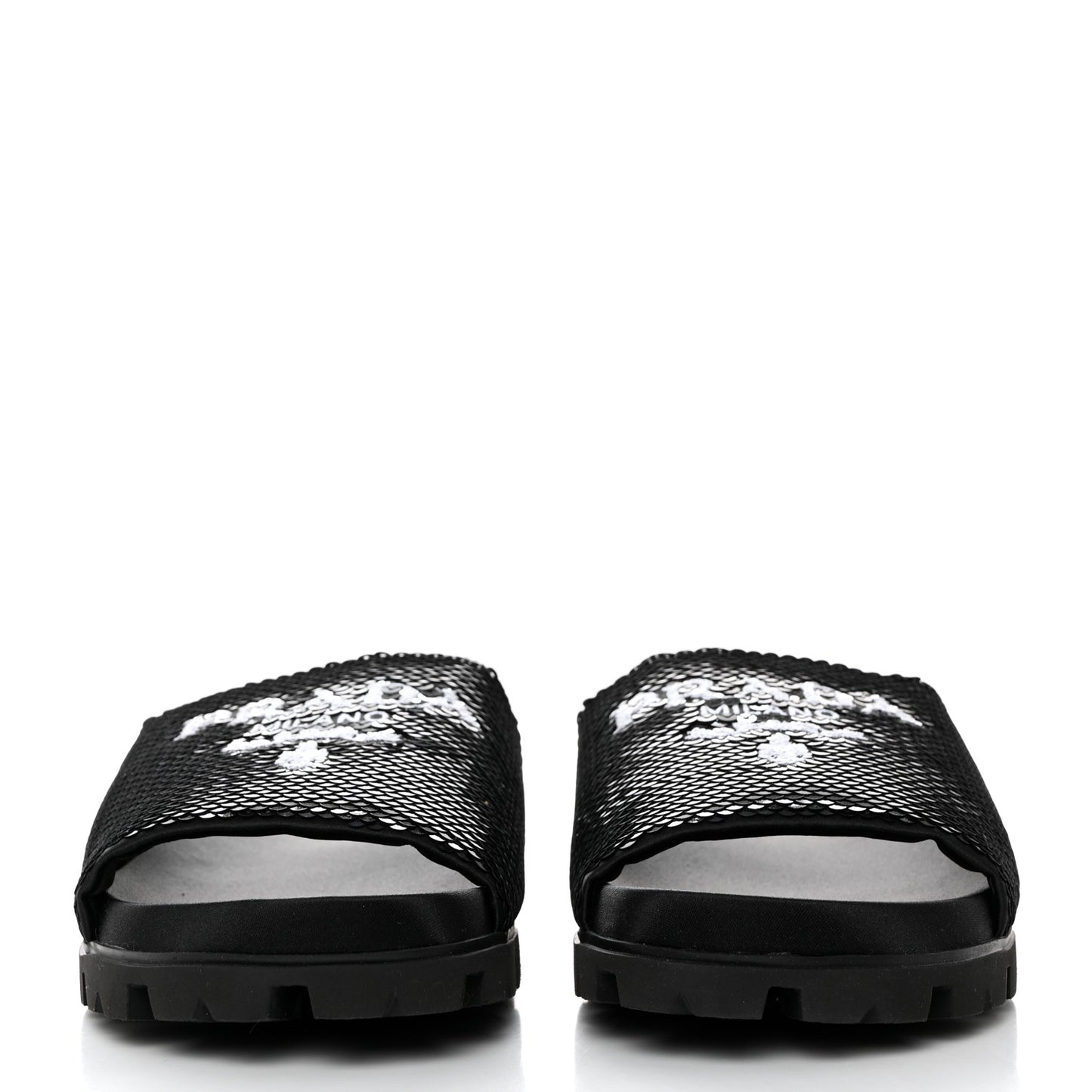 Paillettes Sequin Logo Slide Sandals 39 Black
