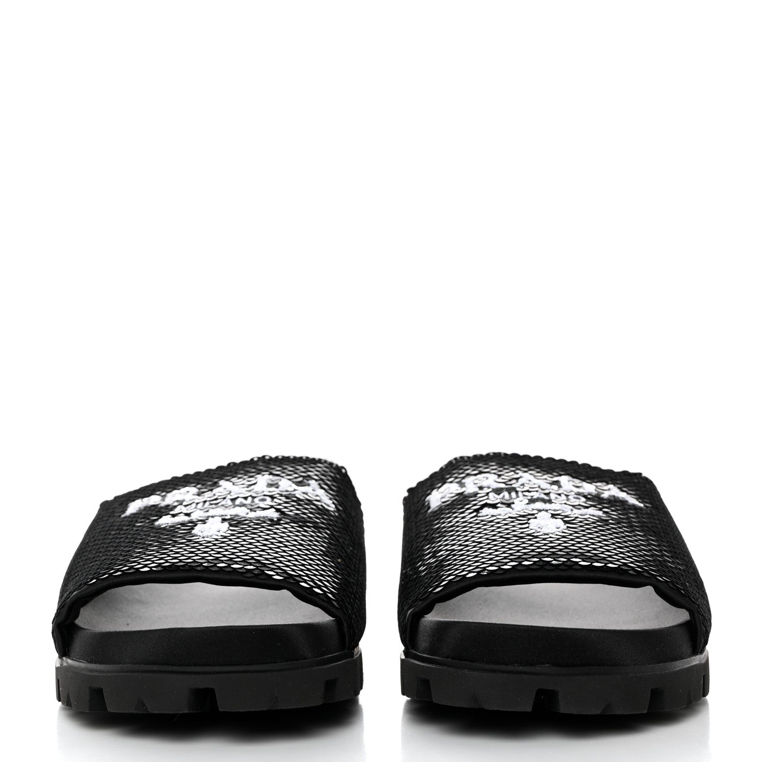 Prada Paillettes Sequin Logo Slide Sandals 39 Black 2 of 9