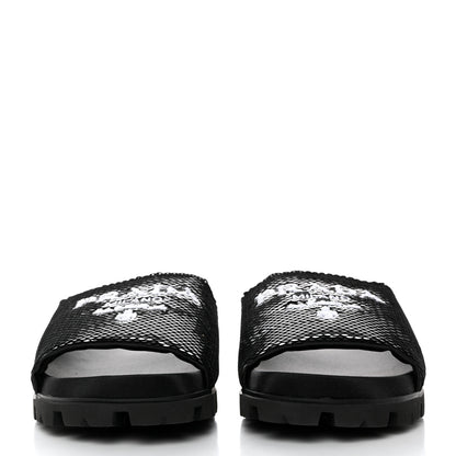 Prada Paillettes Sequin Logo Slide Sandals 39 Black 2 of 9