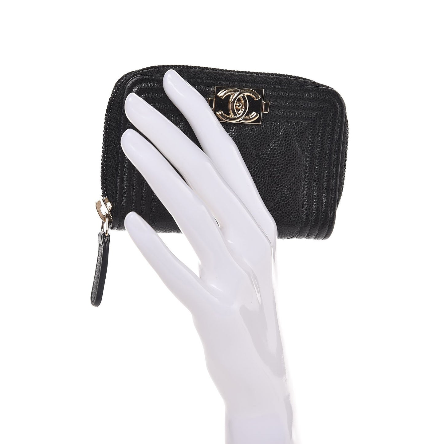 Caviar Quilted Boy Zip Around Coin Purse Wallet Black