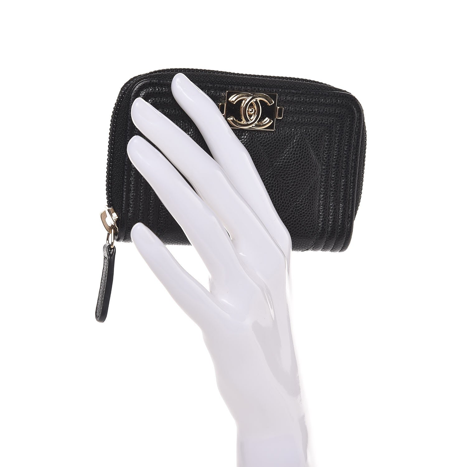 Chanel Caviar Quilted Boy Zip Around Coin Purse Wallet Black 2 of 8