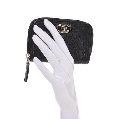 Chanel Caviar Quilted Boy Zip Around Coin Purse Wallet Black 2 of 8