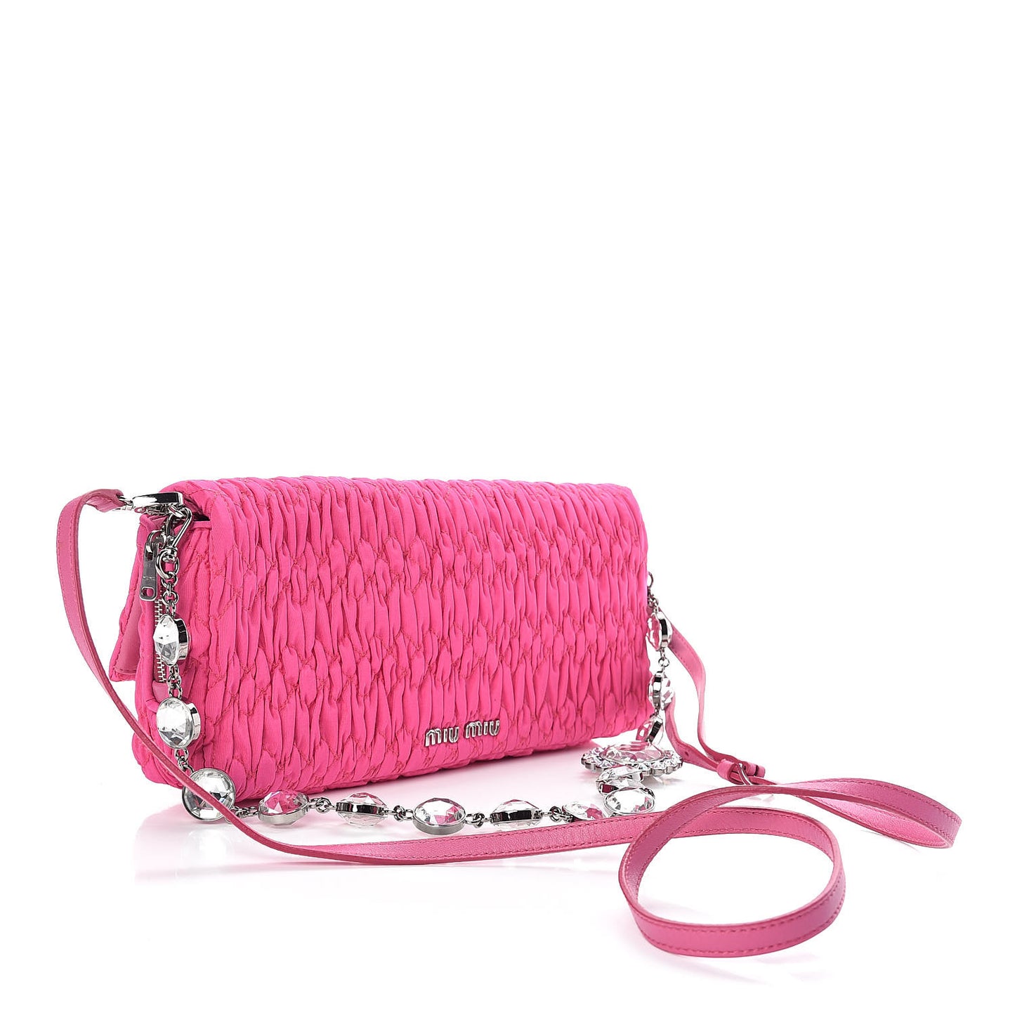 Faille Matelasse Crystal Flap Clutch Pink