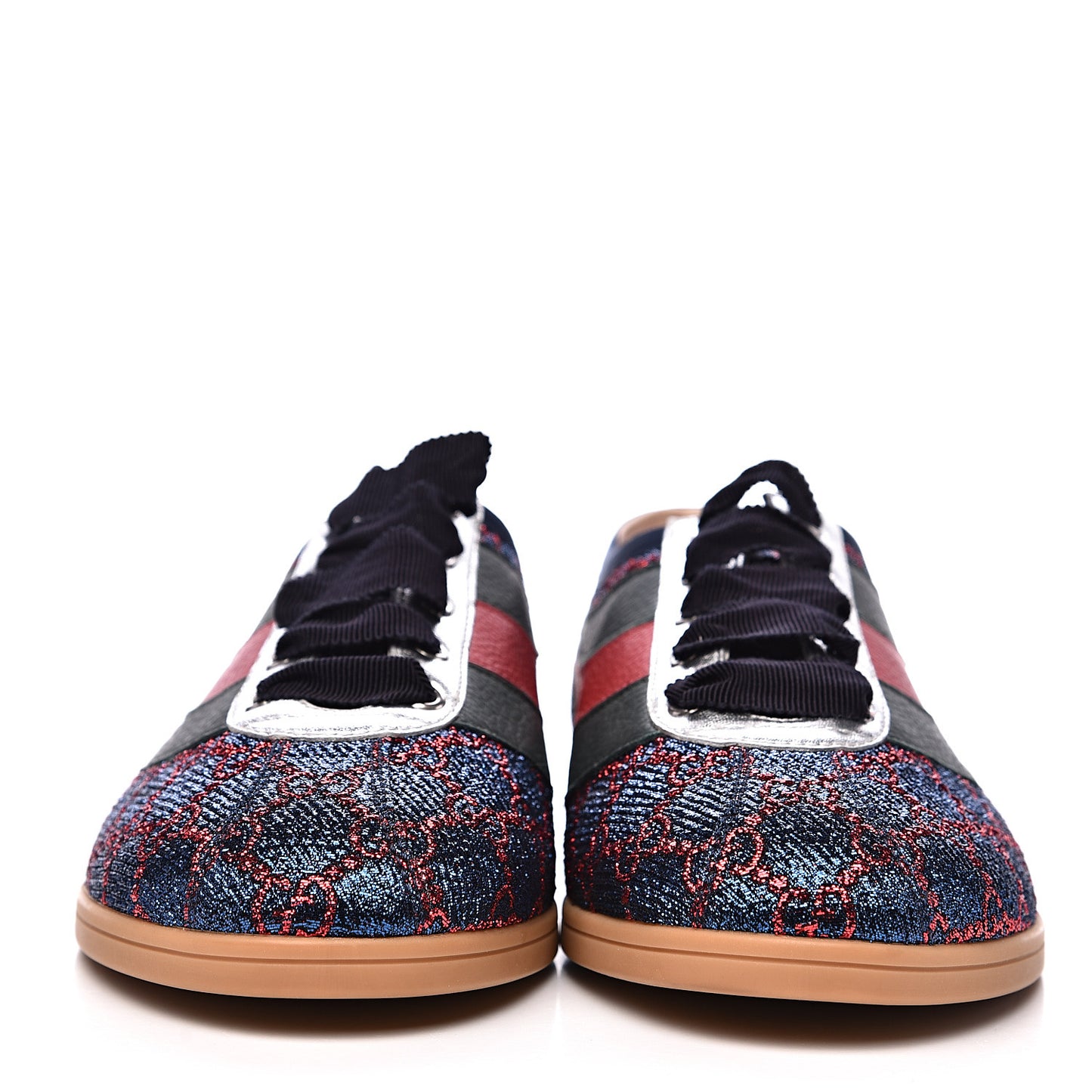 Lurex Calfskin Web GG Monogram Womens Falacer Sneakers 41 Iridescent Blue Iridescent Red Silver