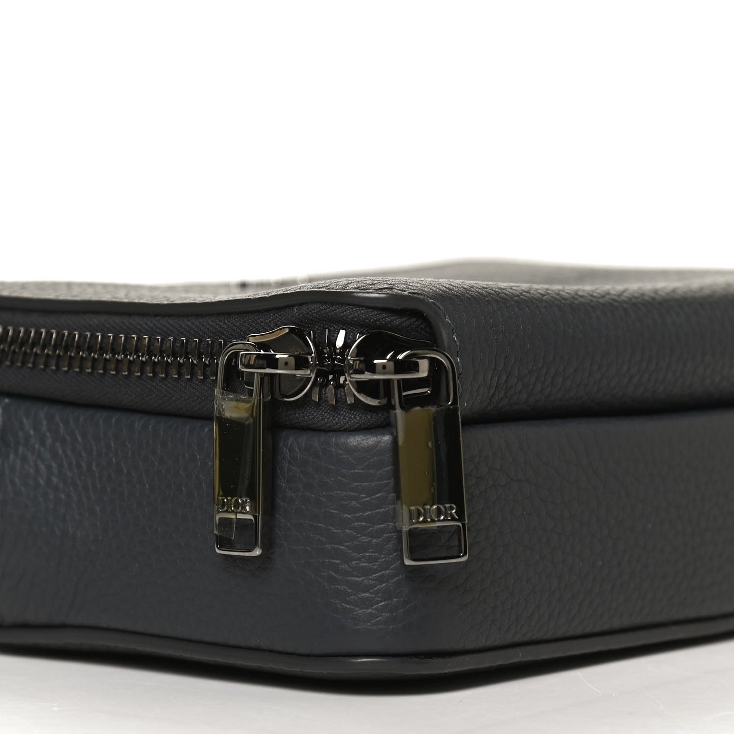 Grained Calfskin Double Zip Crossbody Pouch Black