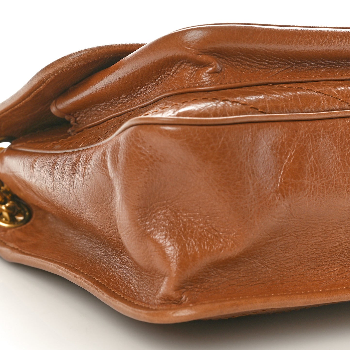 Crinkled Calfskin Matelasse Monogram Medium Niki Chain Satchel Caramel