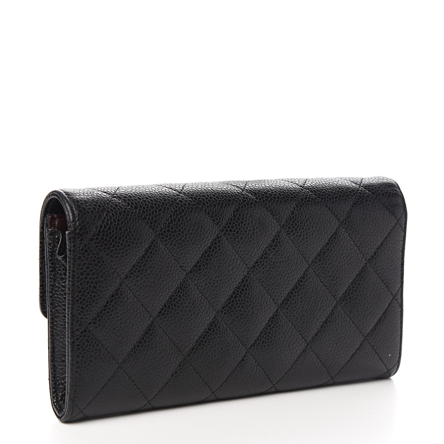 Caviar Quilted Large Gusset Flap Wallet Black