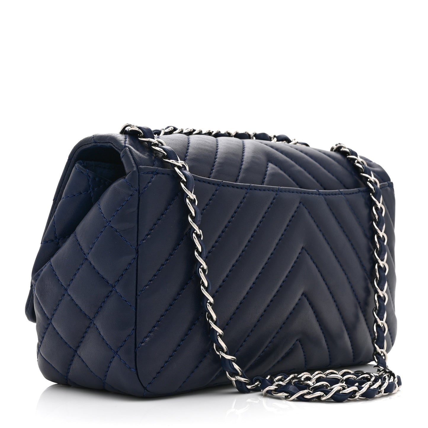 Lambskin Surpique Chevron Medium Single Flap Blue