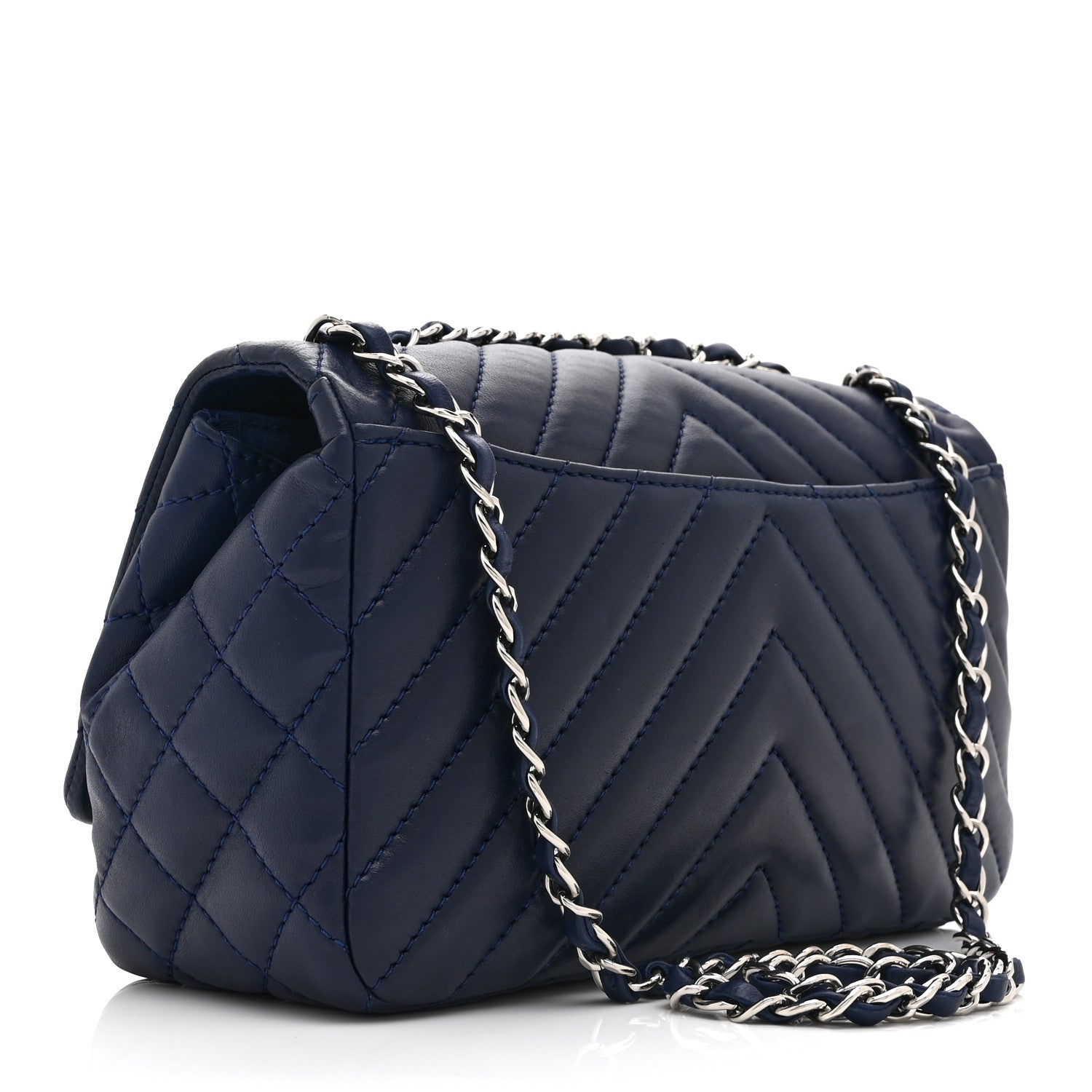Chanel Lambskin Surpique Chevron Medium Single Flap Blue 3 of 10
