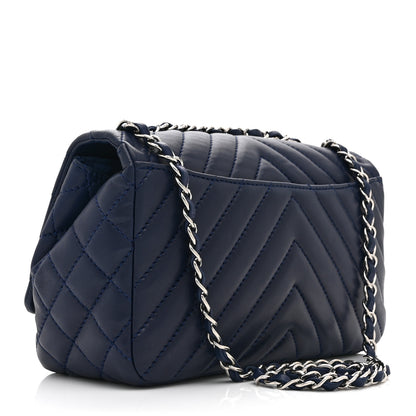 Chanel Lambskin Surpique Chevron Medium Single Flap Blue 3 of 10