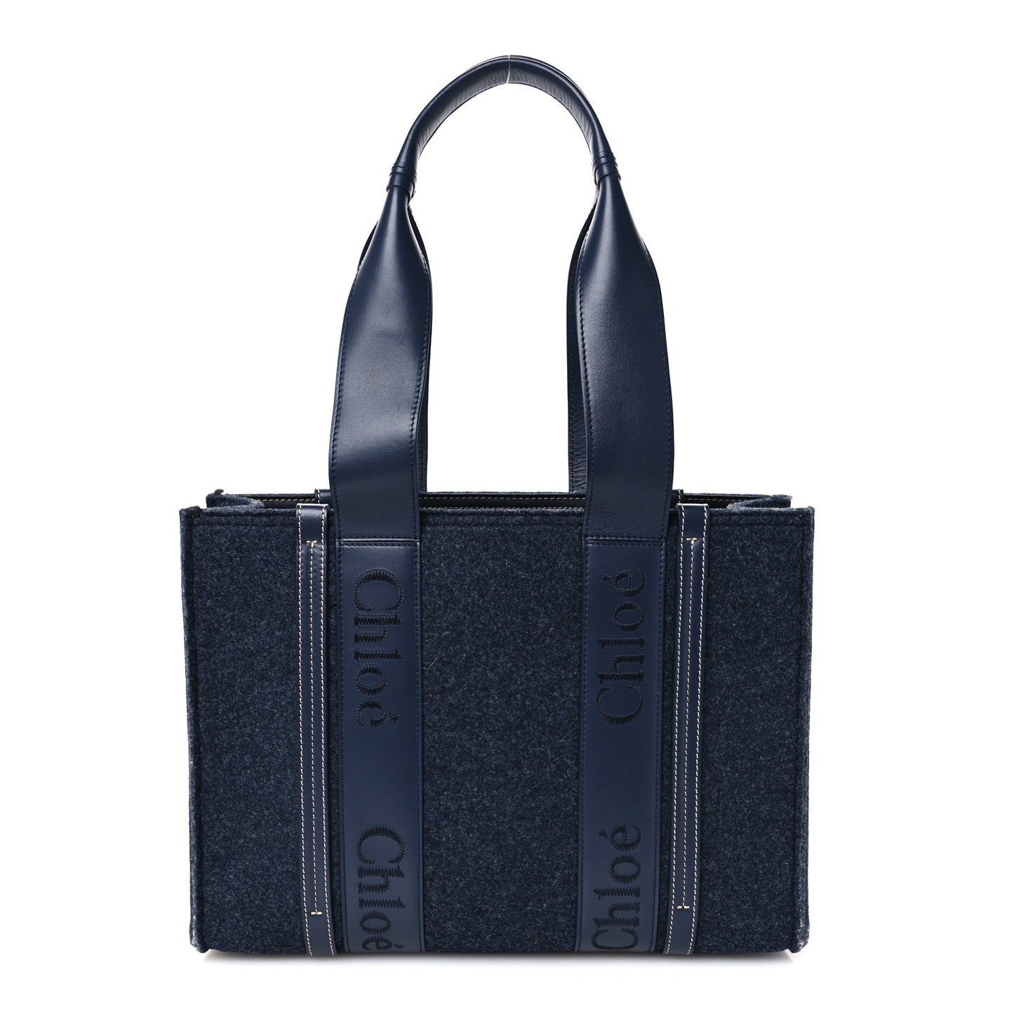 Felt Shiny Calfskin Medium Woody Ribbon Tote Obscure Navy