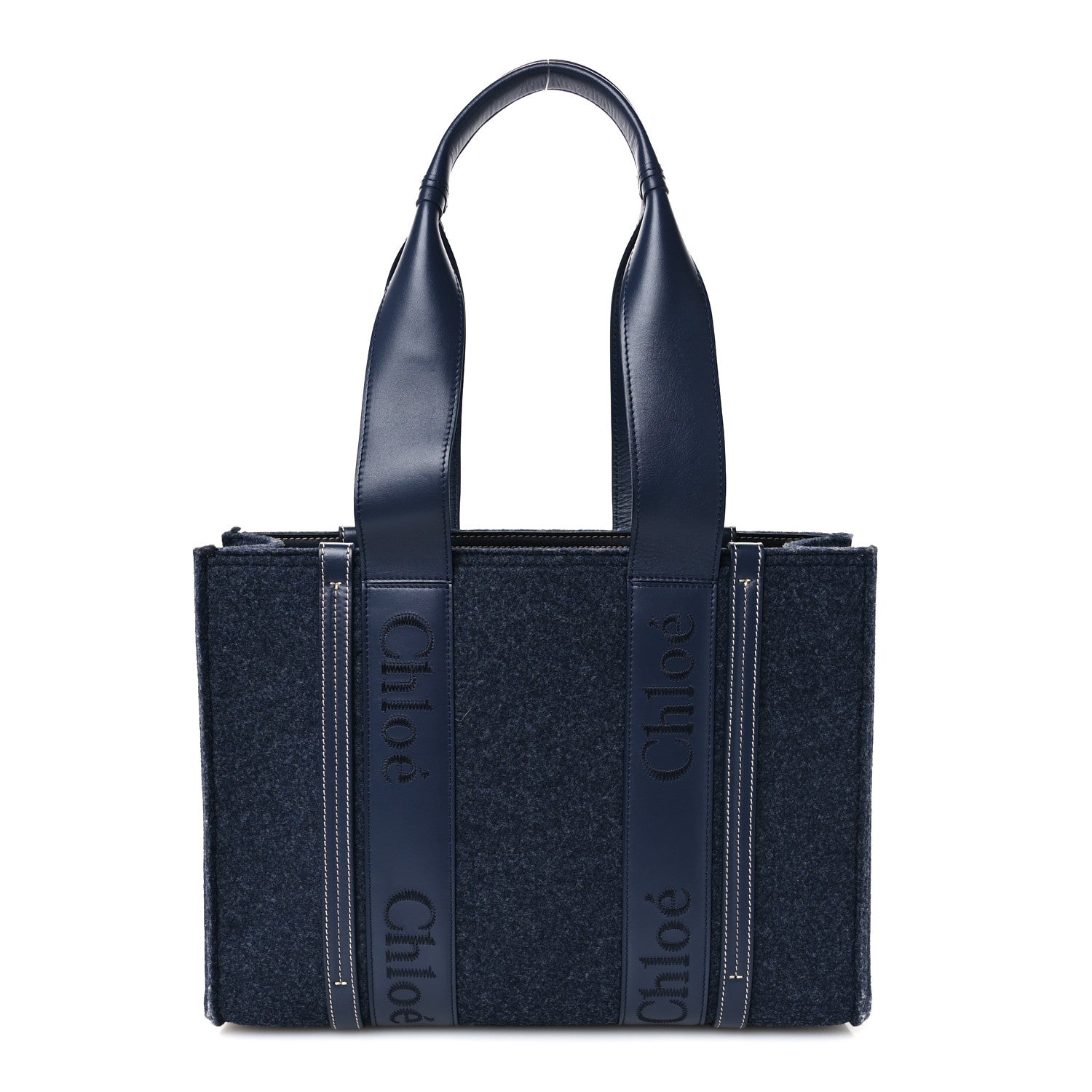 Chloe Felt Shiny Calfskin Medium Woody Ribbon Tote Obscure Navy 1 of 10