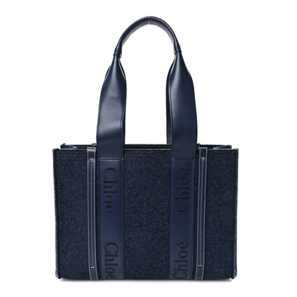 Chloe Felt Shiny Calfskin Medium Woody Ribbon Tote Obscure Navy 1 of 10
