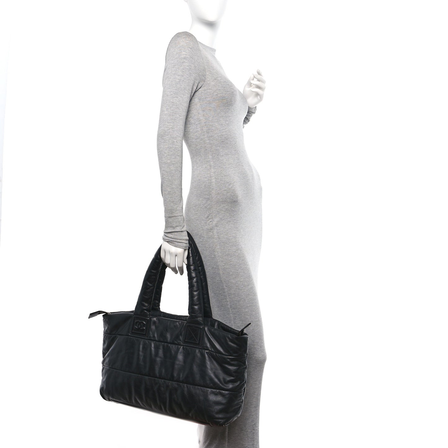 Lambskin COCO Cocoon Medium Zipped Tote Black