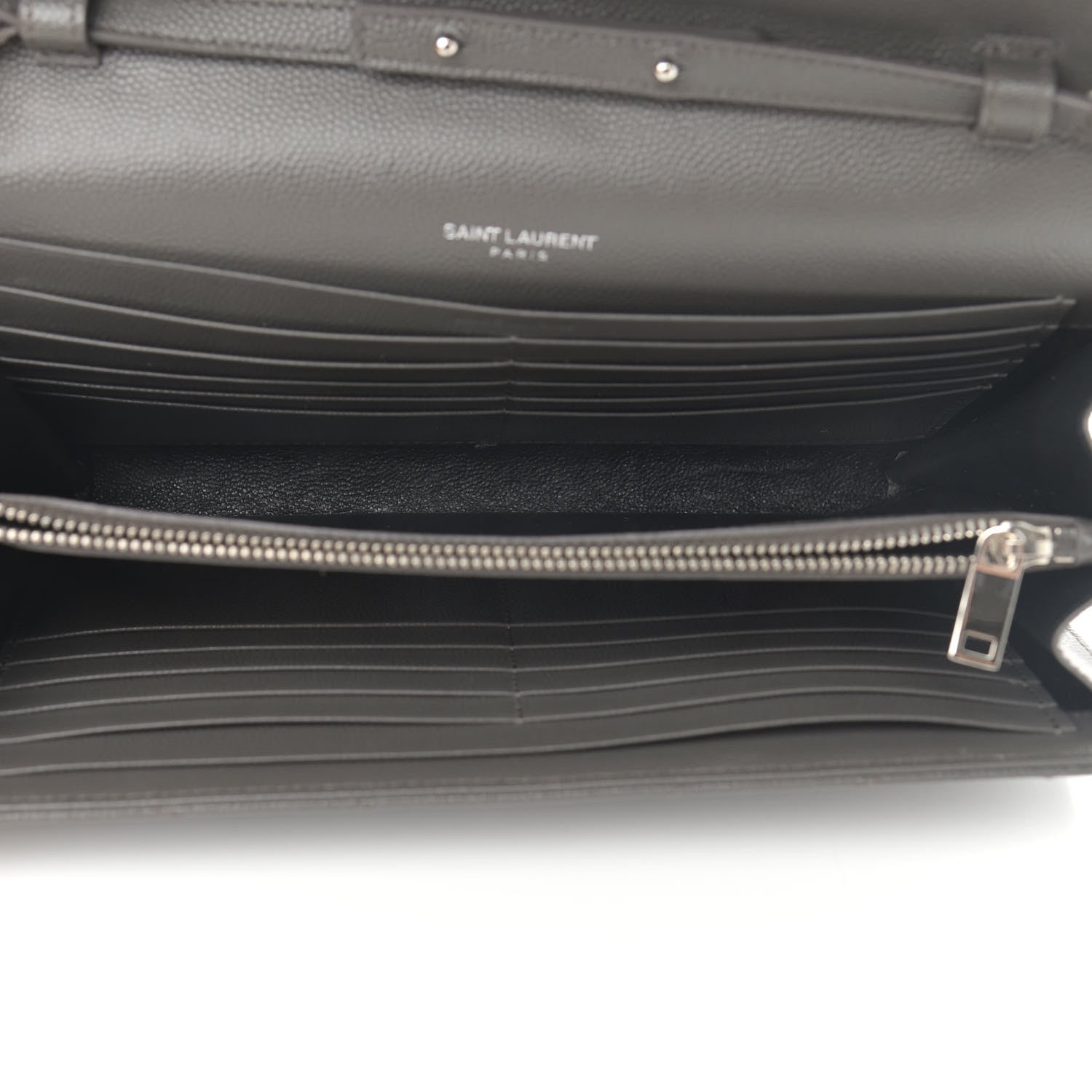 Saint Laurent Grain De Poudre Matelasse Chevron Monogram Chain Wallet Grey 5 of 10