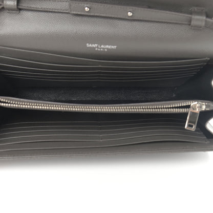 Saint Laurent Grain De Poudre Matelasse Chevron Monogram Chain Wallet Grey 5 of 10