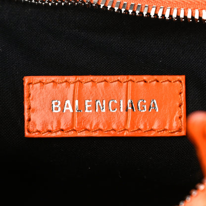 Balenciaga Extra Supple Calfskin Crocodile Embossed Le Cagole Shoulder Bag XS Pop Orange 5 of 9