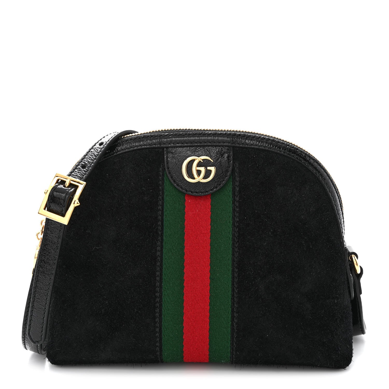 Gucci Suede Patent Web GG Small Ophidia Dome Shoulder Bag Black 1 of 10