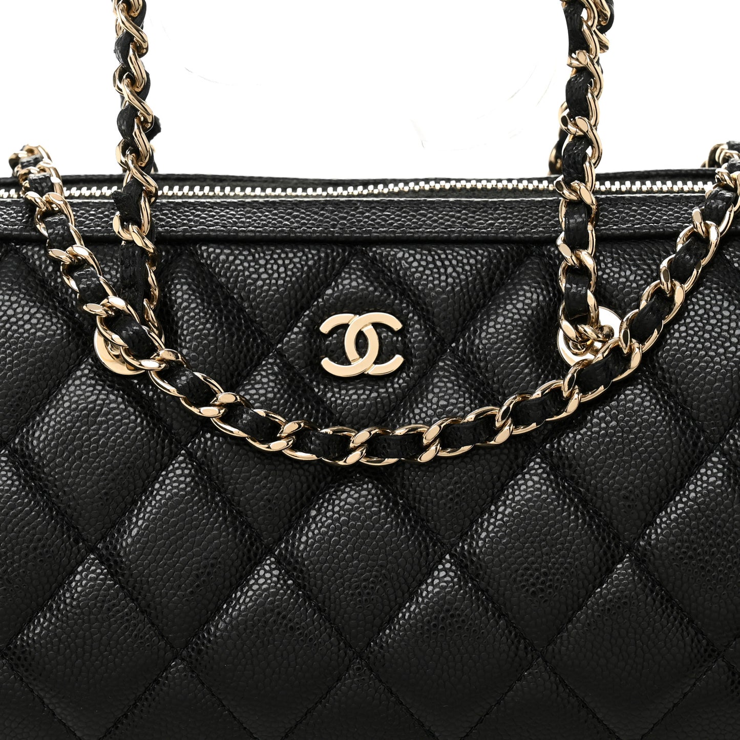Caviar Quilted Barrel Clutch With Chain  Black