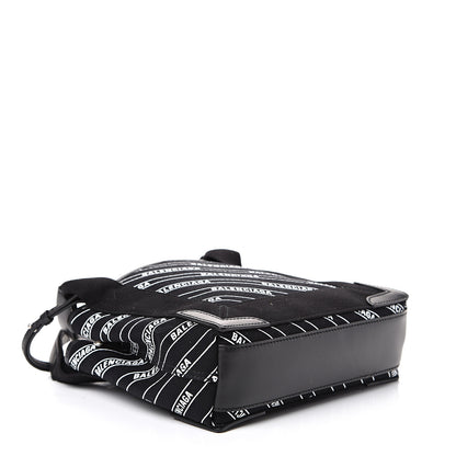 Balenciaga Cotton Canvas Calfskin Logo Print Navy Cabas XS Black White 4 of 10
