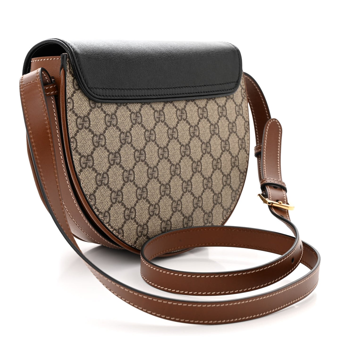 GG Supreme Monogram Calfskin Small Padlock Messenger Shoulder Bag Beige Black Cuir