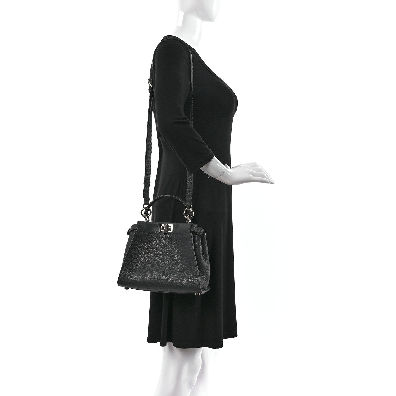 Fendi Cuoio Romano Selleria Bi-Color Mini Peekaboo Iconic Satchel Asfalto Latte 2 of 9