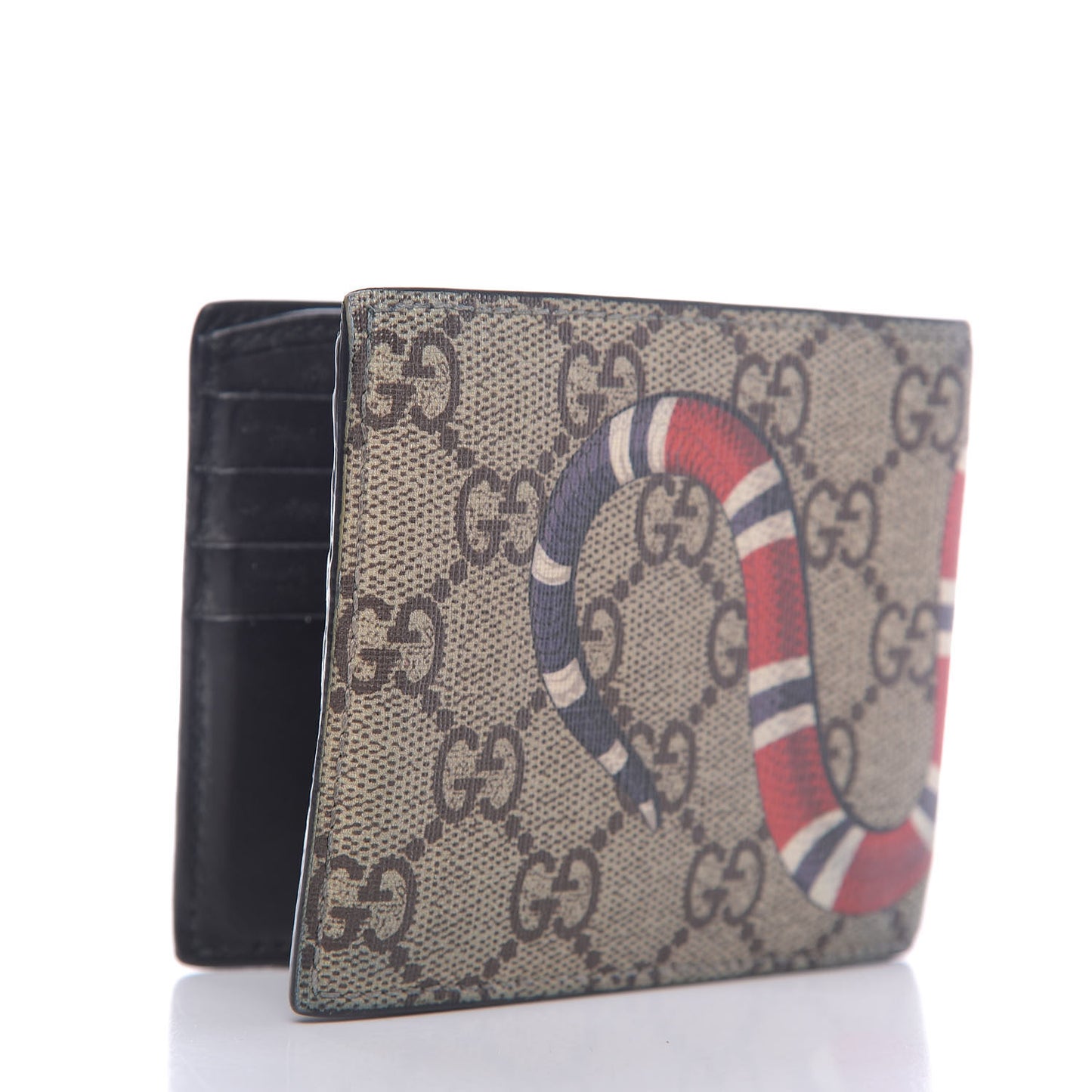 GG Supreme Monogram Selleria Calfskin Kingsnake Nice Bi-Fold Wallet Beige Ebony Multicolor Black