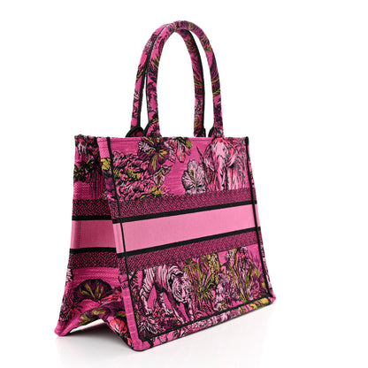 Christian Dior Canvas Embroidered Medium Toile de Jouy Voyage Book Tote Fuchsia Multicolor 3 of 10